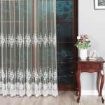 Firanka haftowana ze wzorem pasowym, wysokość 250 cm, kolor kremowy