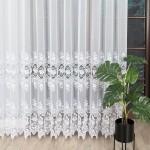 Firanka z aplikacją ze wzorem pasowym na markizecie, wysokość 250 cm, kolor biały