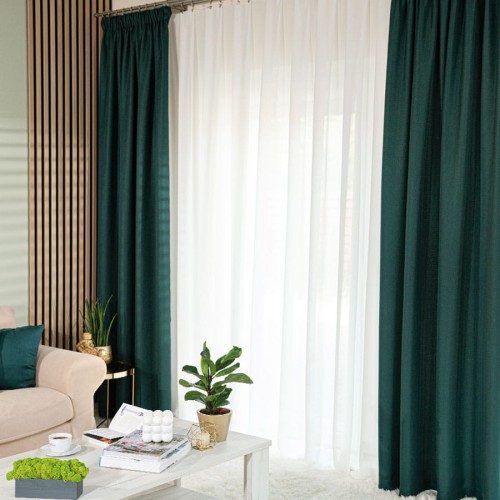 JODEŁKA Zasłona gotowa na taśmie, 140 cm x 250 cm, kolor butelkowa zieleń