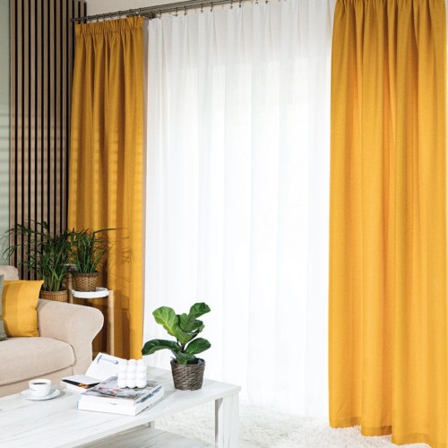 JODEŁKA Zasłona gotowa na taśmie, 140 cm x 250 cm, kolor musztardowy