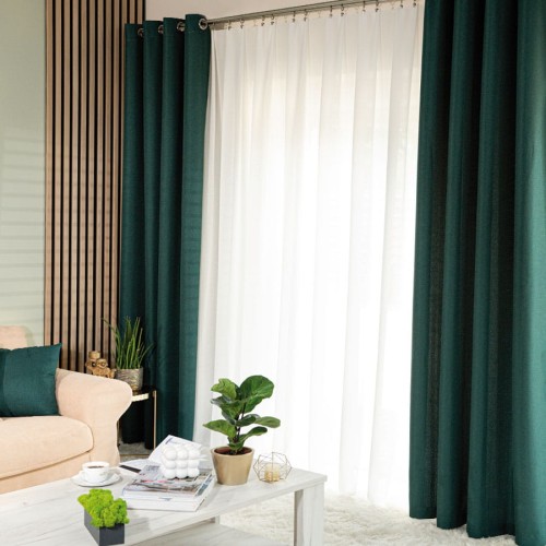 JODEŁKA Zasłona gotowa na przelotkach, 140 cm x 250 cm, kolor butelkowa zieleń
