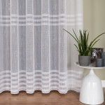 Firana premium w poziome pasy - biała - szyta na wymiar z taśmą