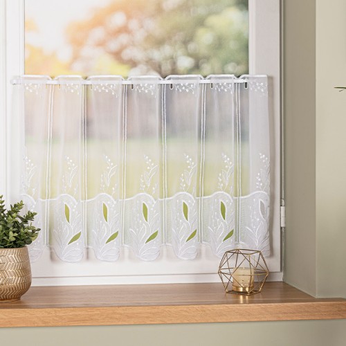 Zazdrostka panelowa haftowana na woalu, wysokość 60 cm, kolor biały