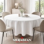 Obrus plamoodporny okrągły - SZYTY NA WYMIAR - Biały Gładki Premium